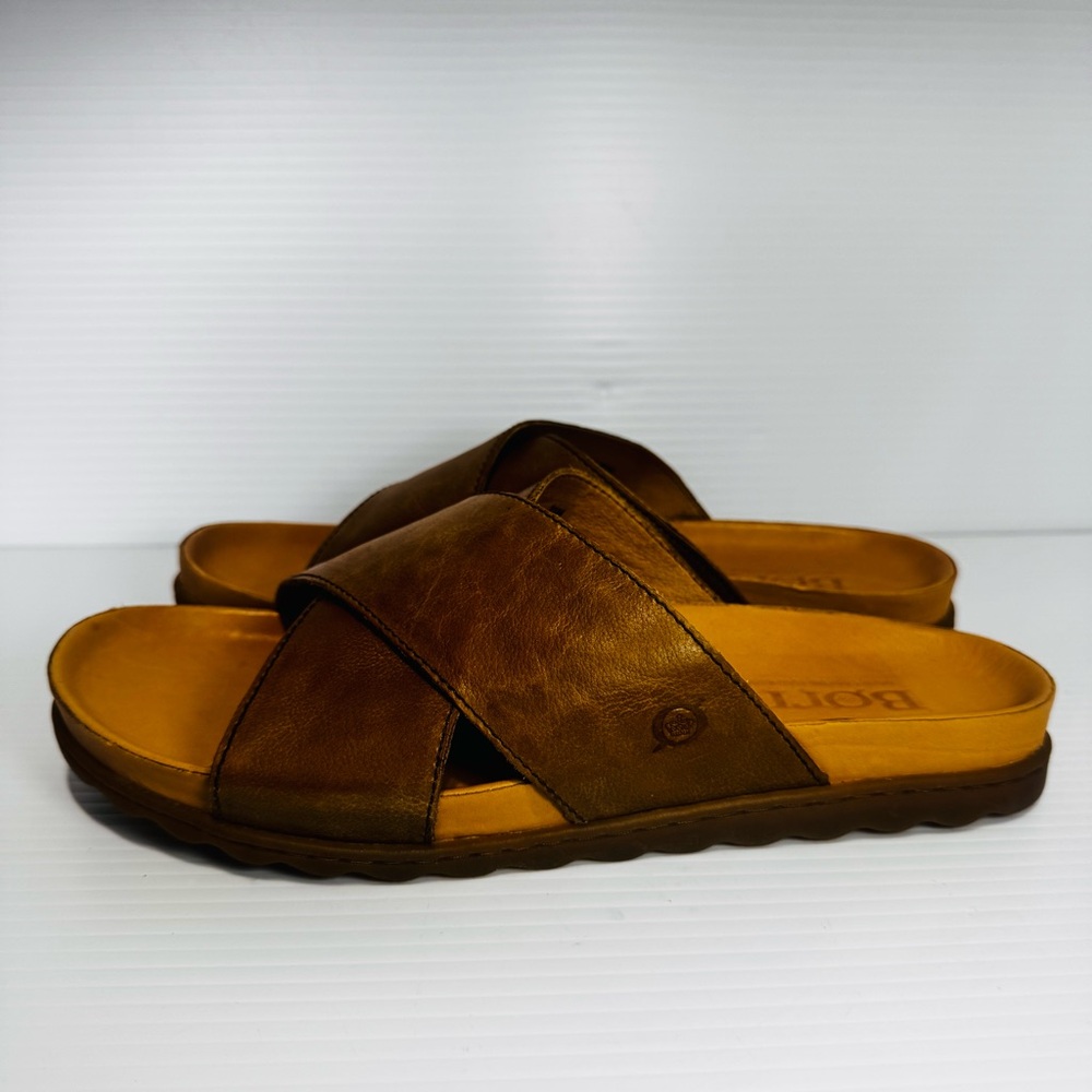 Born Brown Leather Cross-Band Slide Sandals - Picture 3 of 15